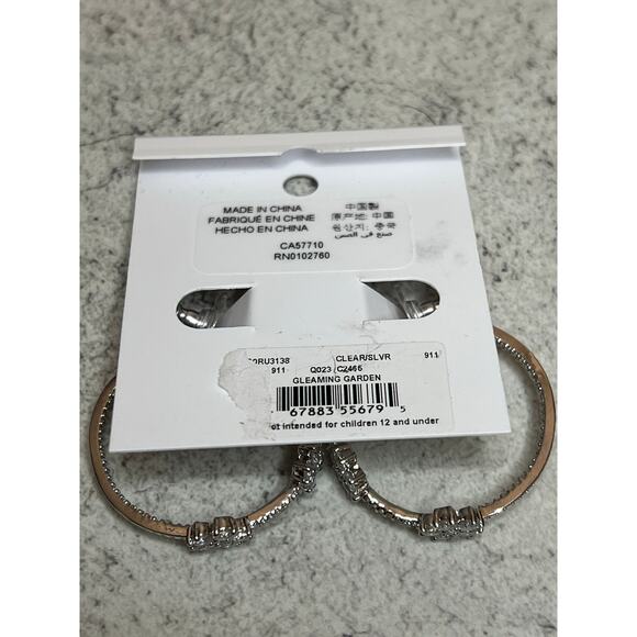 Nwt Kate Spade gleaming garden silvertone rhinestone flower hoops earrings - Picture 3 of 6